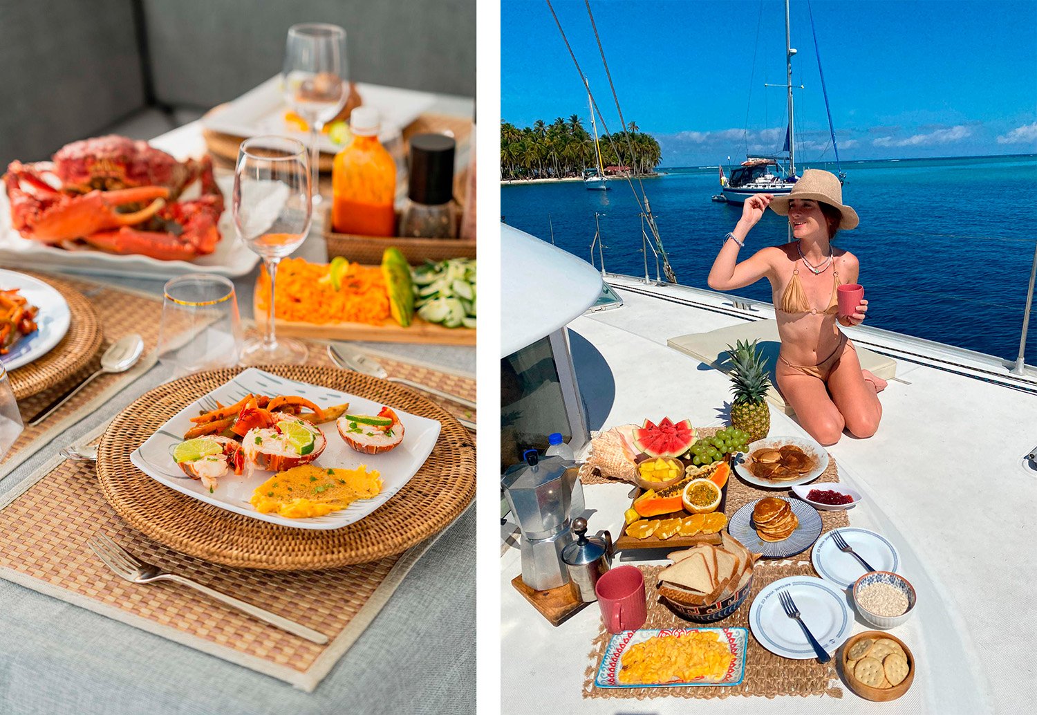 Luxurious seafood meal on a yacht.